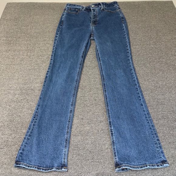 Old Navy Denim - Old Navy Extra High-Rise Kicker Boot-Cut Jeans Blue Button Fly Sz 8 Casual Wear